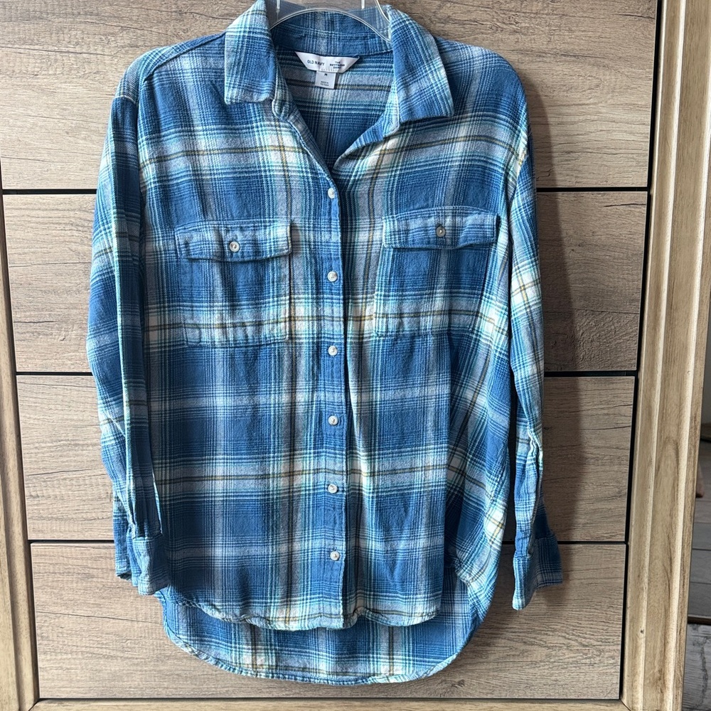 Old Navy Blue and Yellow Plaid Shirt